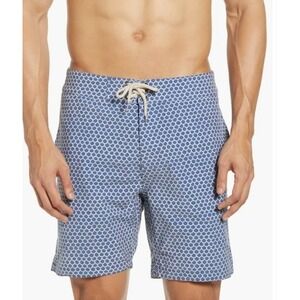 Faherty Brand Mens Blue Scallop Fish Scale Board Shorts Swim Trunks Size 34